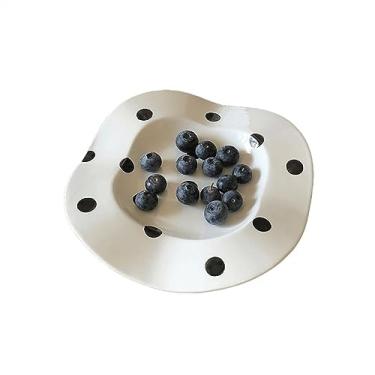 Imagem de hezhuhe2258 Prato de serviço prato de cerâmica de 20 cm, listra de bolinhas, onda irregular, prato de sobremesa, prato de massa, prato de jantar, pratos de cerâmica para festas de cozinha (cor: 2)