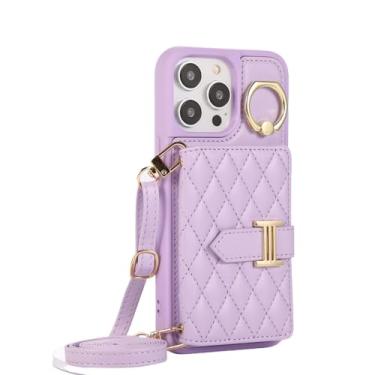 Imagem de Capa de telefone tipo carteira crossbody para iPhone 13 12 11 Pro Max 15 14 7 8 Plus XR X XS com compartimento para cartão capa de couro treliça, roxa, para iPhone 15Pro Max