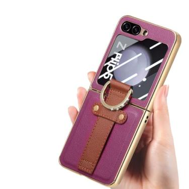 Imagem de Capa de couro para celular para Samsung Galaxy Z Flip 5 Flip5 Flip4 Flip 4 5G Proteção contra quedas Capa de filme de vidro temperado, roxa, para Samsung z flip 5