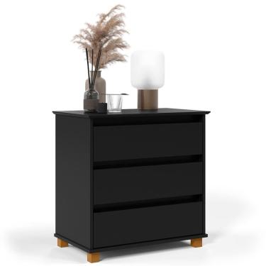 Imagem de Cômoda Para Quarto 3 Gavetas 68cm Ej Preto - Ej Móveis