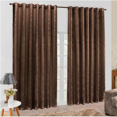 Imagem de Cortina Jacquard 2,00X1,80 Marrom Ilhós Quadrado Cromado - Confecções 