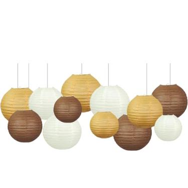Imagem de Capesaro Lanternas de papel boho marrons decorativas 12 peças decoração de festa caramelo decoração rústica festa casamento natural chá de bebê boho marrom festa de aniversário decoração de casa
