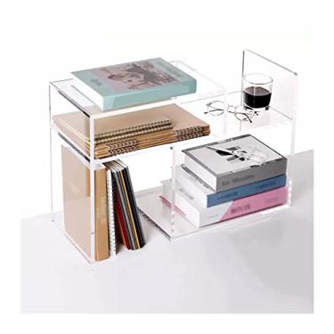 Imagem de CFGH6FDF Estante expansível de acrílico para mesa de livros transparente em forma de P organizador de mesa rack de armazenamento de escritório pequeno organizador de mesa ajustável para escritório e