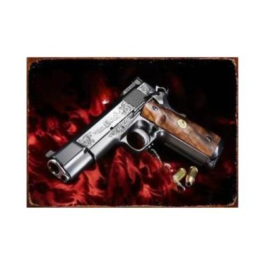 Imagem de Placa De Metal Vintage HD Com Estampa De Pistola Para Decoração De Par
