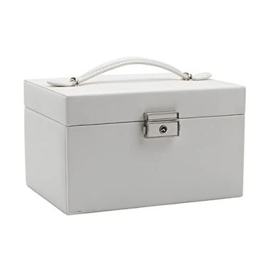 Imagem de Zwbfu Organizador de joias Caixa de joias de grande capacidade com 3 cama e anéis porta-anéis com espelho de maquiagem e estojo de bloqueio.