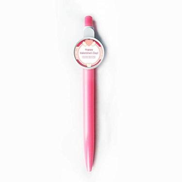 Imagem de Caneta esferográfica rosa Happy Valentine's Day coração e rosa caneta retrátil azul para escrever artigos de papelaria