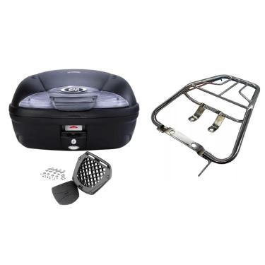 Imagem de Kit Baú Moto 45L Givi + Bagageiro Cromado Honda Cg Titan 150 2003 2004 2005 2006 2007 2008 Projetil 3132