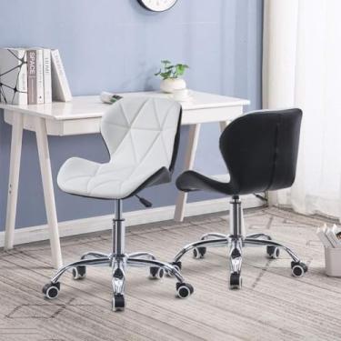 Imagem de Cadeira giratória ergonômica para escritório com almofada macia, 2 peças Cadeira para jogos com altura ajustável e rodas para móveis de escritório doméstico, branca e preta, branca e preta,