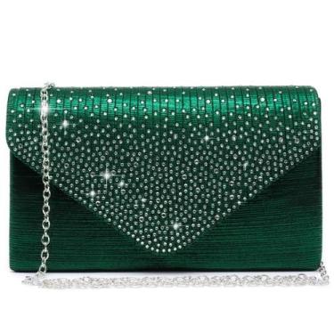 Imagem de Bolsa de noite Dasein, cetim, strass, bolsa clutch, verde, feminina