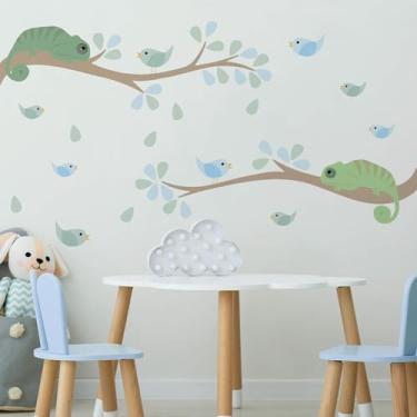 Imagem de Adesivo de Parede Infantil Galhos e Pássaros com Camaleão (Colorido Menino)