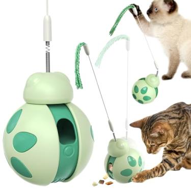 Imagem de CYBERNOVA Brinquedo interativo para gatos com varinha provocadora de mola, dispensador de guloseimas embutido para animais de estimação/alimentador lento para gatos e gatinhos (verde)