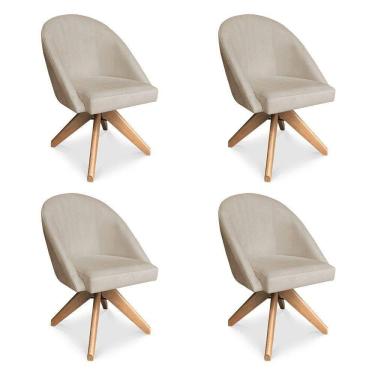 Imagem de Kit 04 Poltronas Cadeira Giratória Bela Veludo Base De Madeira - Pallazio Cor Azul Marinho