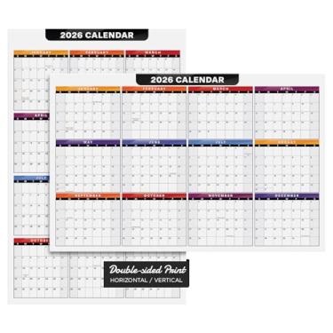 Imagem de Calendário de mesa completo 2026 - 28 x 43 cm, tamanho grande, agenda de 12 meses - reversível vertical e horizontal de dois lados - impresso em cartolina grossa e durável de 36 kg (216 gsm) - 2 por