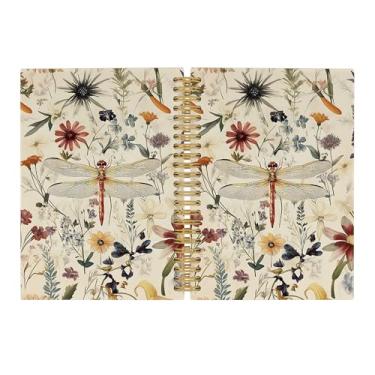 Imagem de Pugwak Caderno vintage de libélula, cadernos florais de verão, faculdade, pautados para trabalho, escola, presentes para meninas, mulheres, amantes de libélula, material de escritório, caderno espiral