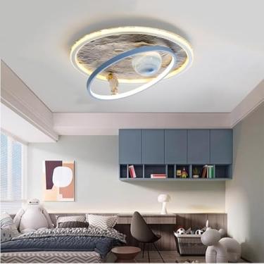 Imagem de Lâmpada De Quarto Infantil Led Luz De Teto Moderna Para Meninos E Meninas Lâmpada De Teto De Quarto Regulável Com Controle Remoto Cartoon Astronaut Planet Design, One Color, 50CM