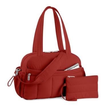 Imagem de TOPDesign Bolsa esportiva de viagem para mulheres, bolsa de ginástica acolchoada com bolso molhado, para viagem de fim de semana com manga de bagagem, Marrom, Large, Casual