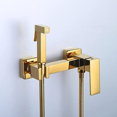 Imagem de MINJING Kit de pulverizador de bidê para vaso sanitário dourado quente e frio montado na parede kit de pulverizador de torneira para vaso sanitário alça única multifuncional banheiro banheiro kit de