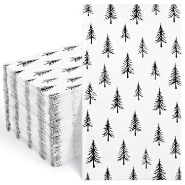 Imagem de Homlouue Guardanapos de papel de Natal descartáveis, guardanapos de árvores de Natal pretos de 3 camadas, toalha de mão para banheiro, guardanapos de jantar de férias descartáveis para decoração de