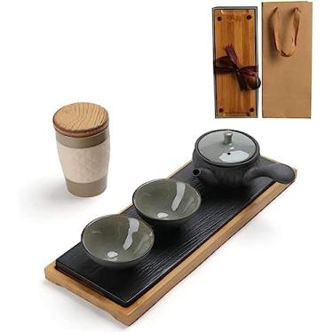 Imagem de Conjunto de chá, conjunto de bule de chá, bule de chá, bule de chá chinês feito à mão, cerâmica saudável com bandeja de chá e jarra, presentes de bons negócios, conjunto de chávenas de chá, conjunto