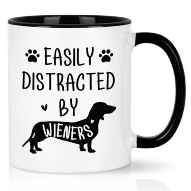 Imagem de Cabtnca Caneca Dachshund Gifts, easily Distracted By Wieners 325 ml, presentes de cachorro Wiener para mulheres amantes de animais de estimação, mãe de cachorro, presente de Natal engraçado para donos
