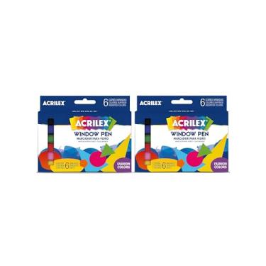 Imagem de 2 Kits Caneta Para Vidro Window Pen Acrilex 6 Cores Cada – Marcadores Para Vidro, Espelho e Janelas com Tinta à Base de Água Removível