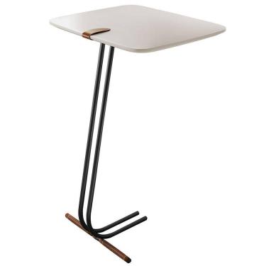 Imagem de Mesa Apoio Lateral Para Sofá Lisboa Pé Preto Laca Off White