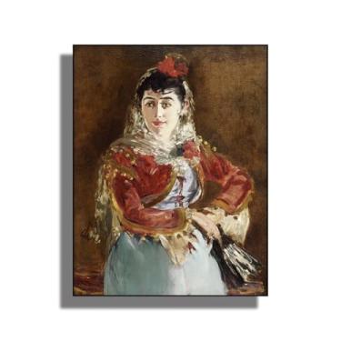 Imagem de OKRA Arte de parede em tela Manet - Retrato de éMilie Ambre no papel de Carmen Decoração de parede - Pintura de retrato feminino - Adequado para estúdios de arte, banheiros e corredores. Sem moldura