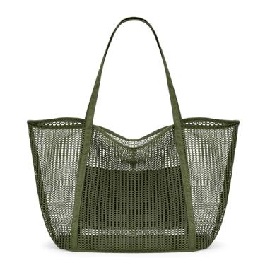 Imagem de KALIDI FANCY FOREST Bolsa de malha de praia, bolsa de ombro feminina MAX 27L bolsa de mercearia, Verde militar, X-Large