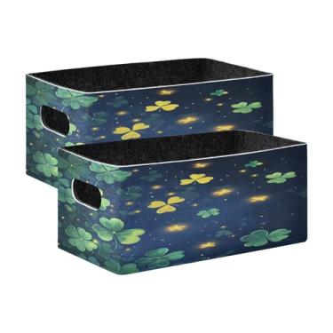 Imagem de xigua Conjunto de 2 caixas de armazenamento Green Clovers, cubo de armazenamento dobrável, organizador de cestas de armazenamento para livros, prateleiras, armário, lavanderia, berçário