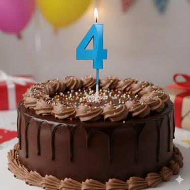 Imagem de Vela De Aniversário Mini Design Número Com 5Cm Silver Festas Azul (Número 4)