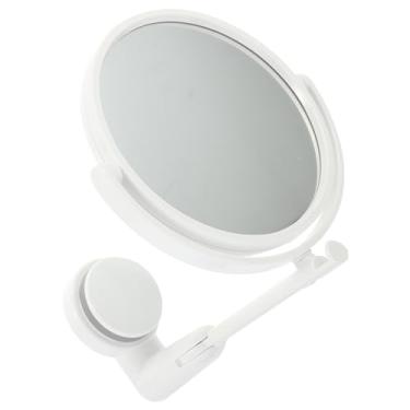 Imagem de Espelho dobrável para banheiro suprimentos de maquiagem dobráveis sem perfuração, formato redondo giratório, tamanho compacto, montado com sucção para uso no banheiro