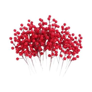 Imagem de Galhos De Frutas Vermelhas E Flores Artificiais De Cereja Para Decoraç