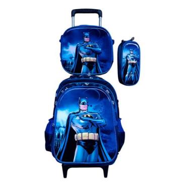 Imagem de Kit Mochila com Rodinhas Escolar Batman 3D + Lancheira Térmica + Estoj