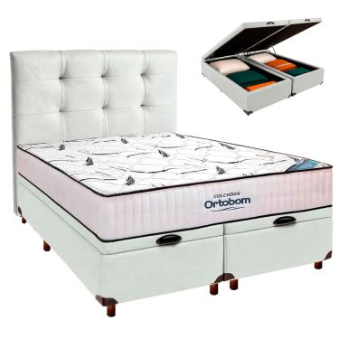 Imagem de Cama Box Bau + Colchão Casal High Foam Ortobom + Cabeceira