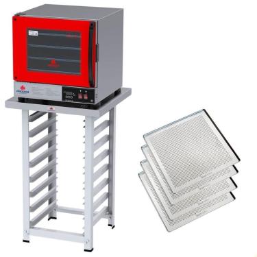 Imagem de Kit Forno Turbo Elétrico Progás Plus Digital 220V Com Mesa Prp-004 E 4 Bandejas Imeca