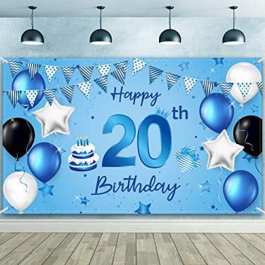 Imagem de Banner de fundo de feliz aniversário de 20 anos, tecido extragrande, cartaz, cartaz, fundo fotográfico, para decorações de festa de aniversário de 20 anos, 180 x 119 cm (elegante 20)