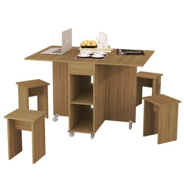 Imagem de Mesa Dobrável Aparador Multifuncional -Acompanha Bancos Jade Amendoa