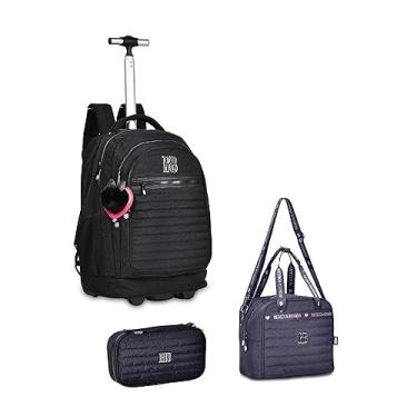Imagem de Kit Mochila Rodas, Estojo e Lancheira Rebecca Bonbon Crinkle Preta- Clio Style