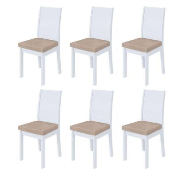 Imagem de Kit 6 Cadeiras Athenas Branco/Veludo Naturale Creme 75869 - Móveis Lopas