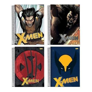 Imagem de Kit 4 Cadernos X-Men Universitário Espiral X-Men 96 Folhas - Jandaia