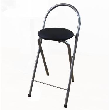 Imagem de Cadeira de bar dobrável com altura de balcão, banco de bar acolchoado dobrável com encosto e apoio para os pés, banco de bar alto dobrado para cozinha doméstica, 1 peça, preto + prata, 24 po