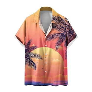 Imagem de Camisetas masculinas gola tartaruga verão outono manga curta ajuste solto praia havaiana tropical camisetas masculinas 2024, T-643 Laranja queimado, P