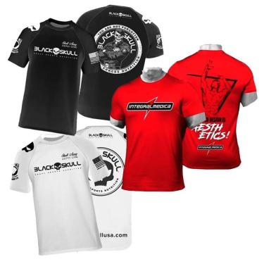 Imagem de Kit 3x Camisa  Branca Caveira + Preta Bope Black Skull + Vermelha Integral Medica-Unissex