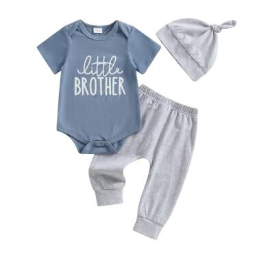 Imagem de Ayalinggo Conjunto de camiseta Little Brother para recém-nascidos Lil Bro e calça comprida para bebês, Little Brother azul, 3-6 Meses