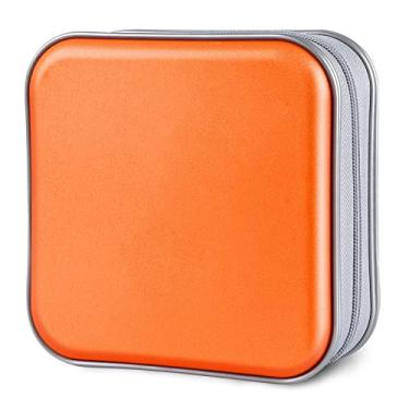 Imagem de Siveit Estojo de CD/DVD com capacidade 40 compartimentos portáteis com zíper para CD carteira de plástico rígido DVDs organizador de fichário para carro em casa escritório viagem (capacidade 40, laranja)