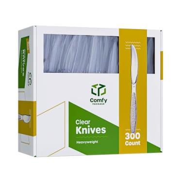 Imagem de Comfy Package - Pacote com 300 facas de plástico transparente resistentes - facas descartáveis, talheres de plástico para festas e eventos