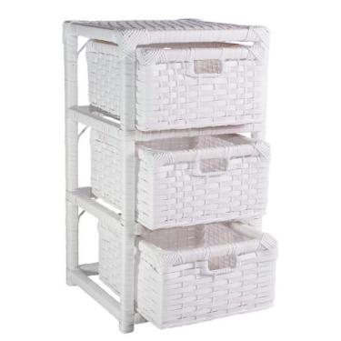 Imagem de Gaveteiro Mesa de Cabeceira Fibra Sintética 3 Gavetas 30x30x57 Branco 