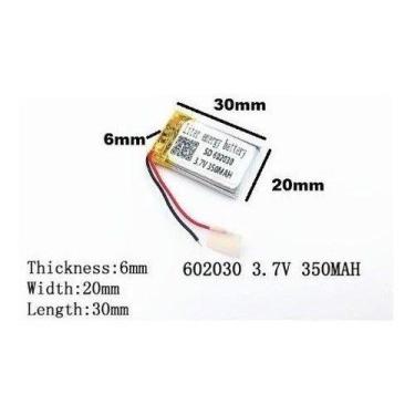 Imagem de Bateria  3,7v 350mah 6mm X 20mm X 30mm Com 2 Fios 602030 - bgb