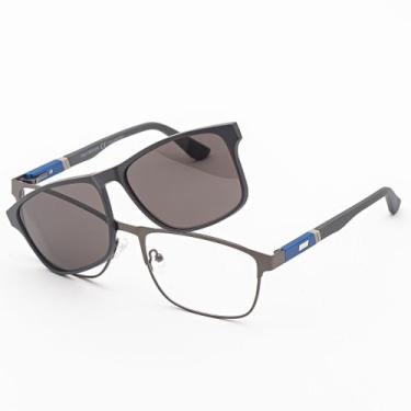 Imagem de Óculos Clipon Sol Armação Masculino Retangular Grau Metal 2 em 1 Tom -