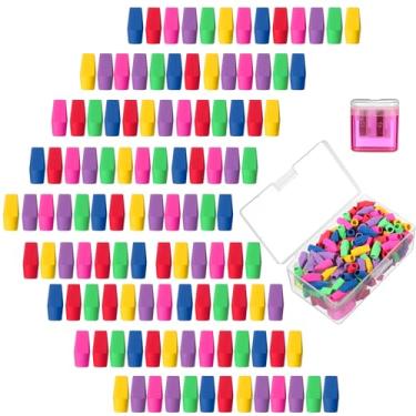 Imagem de Maitys Borrachas e apontadores de lápis coloridos com cores aleatórias para estudantes, professores, escritório escolar (100 peças)